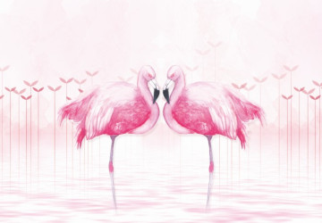 pembe tonlu zemin üzerine flamingolar